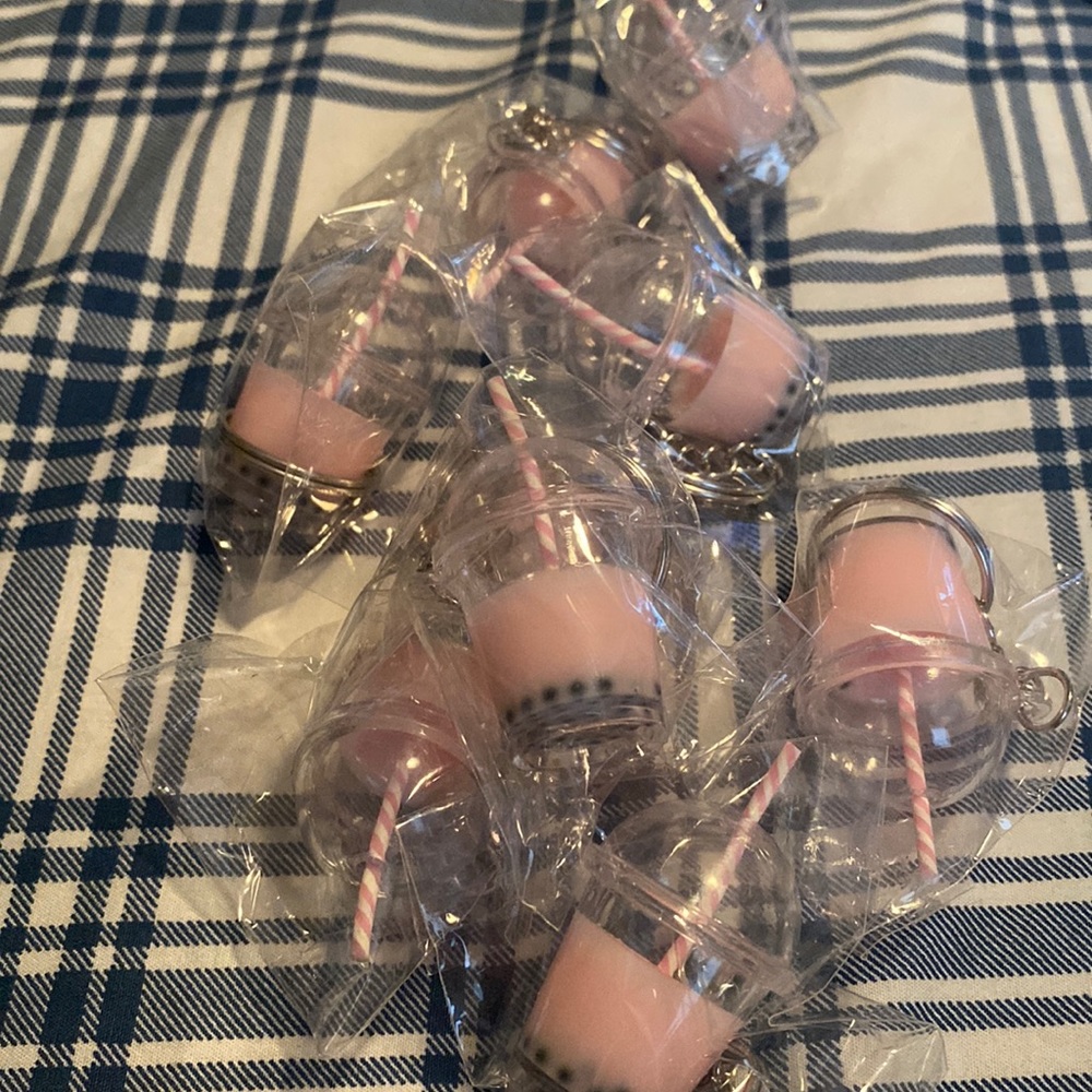 Mini baby pink boba keychains